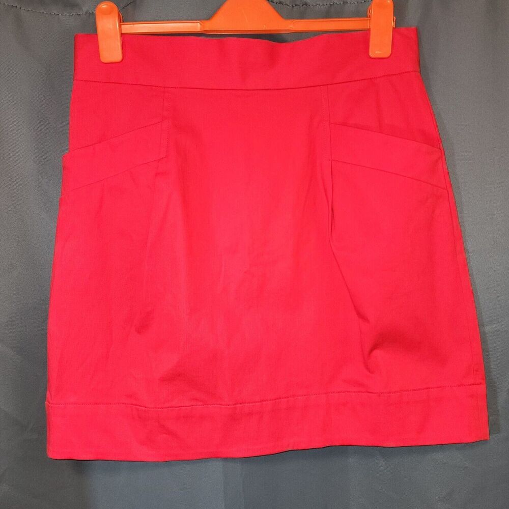 French Connection Women's Midi Skirt 12 RED Cotton with Elastane Midi A-Line